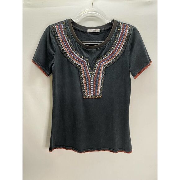 Delila Texas Western Short Sleeve T-Shirt Black Studded Embroidered Size XS - Picture 1 of 5